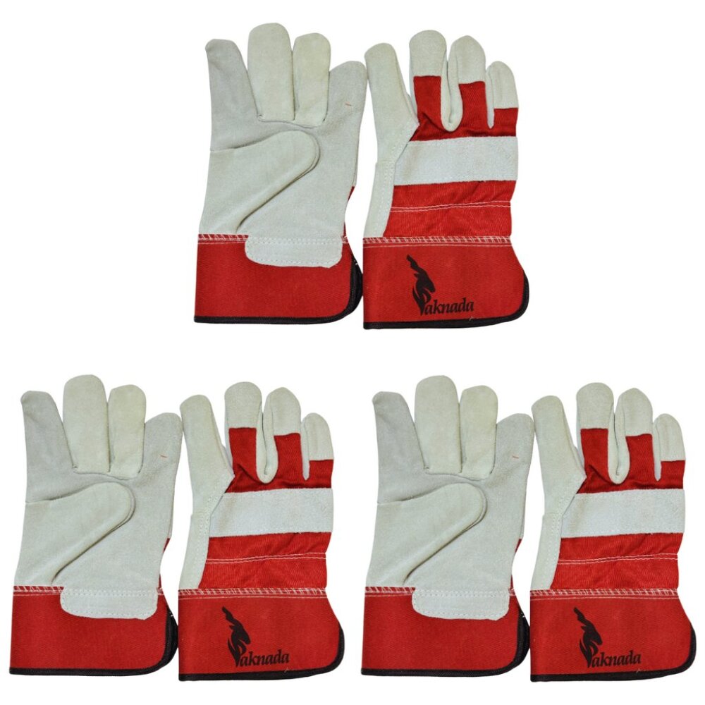 PAKNADA CowSplit leather Gloves 3Pair Red Single Palm for Industrial Outdoor